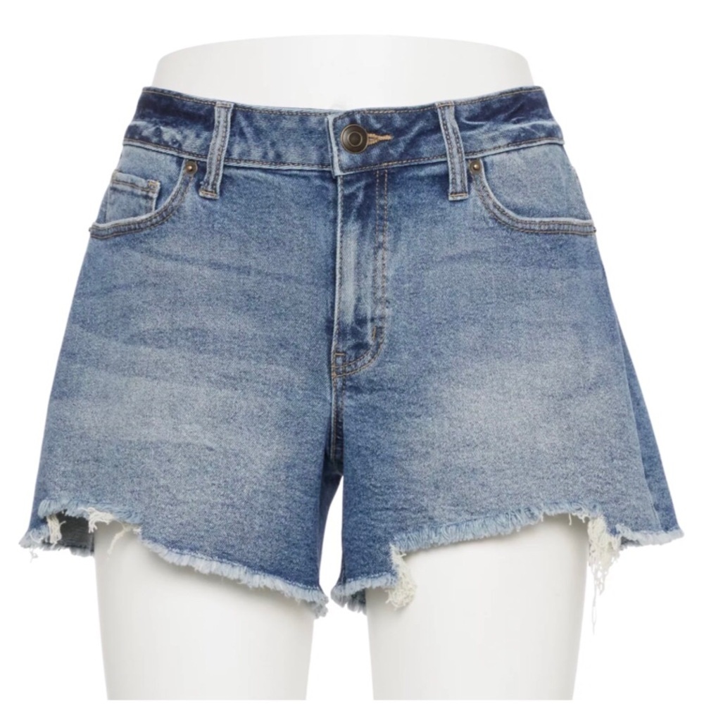 Project Indigo Denim High-Rise Frayed Hem Jean Shorts - Blue